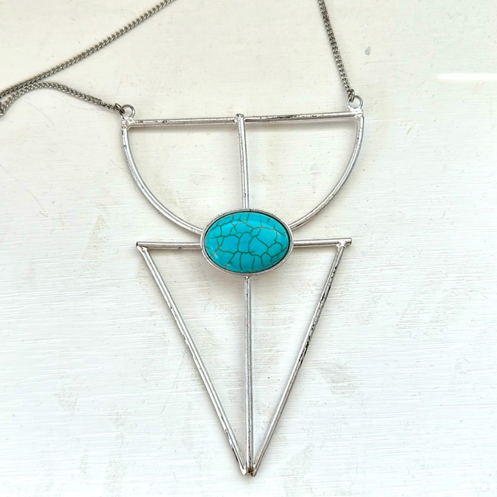 Southwestern Boho Turquoise and Silver Necklace
